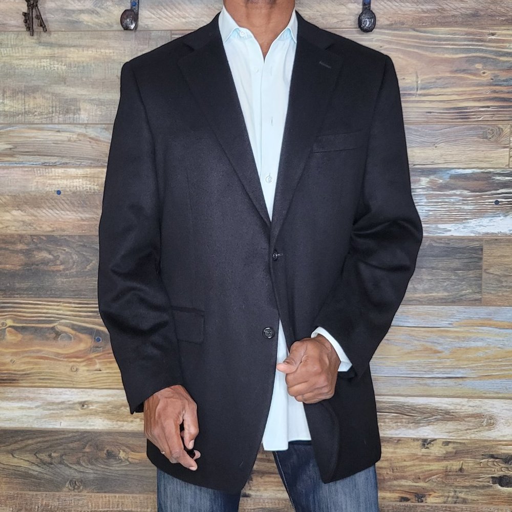 Pavone 100% Pure Cashmere Black Blazer Sport Jacket Size 42L